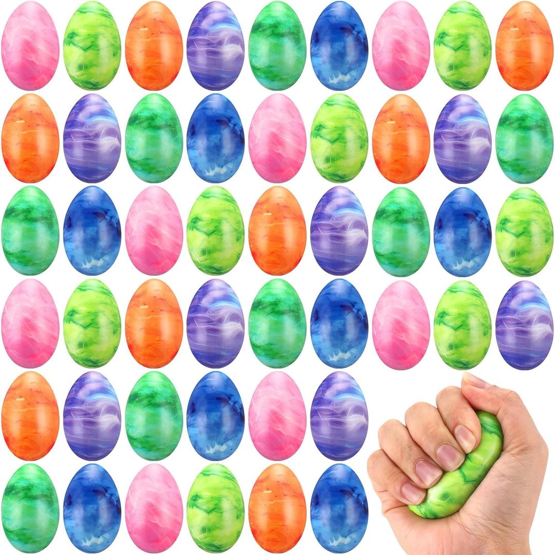 Sotiff 48 Pcs Easter Eggs Stress Balls Squeeze Easter Eggs Toy Bulk Slow Rising Stress Relief Fidget Toy for Easters Egg Hunt Basket Stuffers Fillers Party Favor Gifts(Classical)