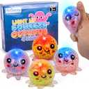 ArtCreativity Jumbo Light Up Squishy Octopus Toys  Set of 4 Fidget Sensory Toys for Kids & Adults  Glow in The Dark Toys for Autism, ADHD, Anxiety, Party Favors & Classroom Rewards