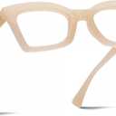 Blue Light Blocking Reading Glasses Women Computer Stylish Readers Fashion Square Design with Spring hinge,Creamy-white 1.5