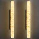 LMQNINE Natural Alabaster Wall Sconces Set of Two Spanish Marble Wall Light Cylinder Modern Black LED Sconce for Living Room Bedroom Bathroo Stairs（L-2Pack）