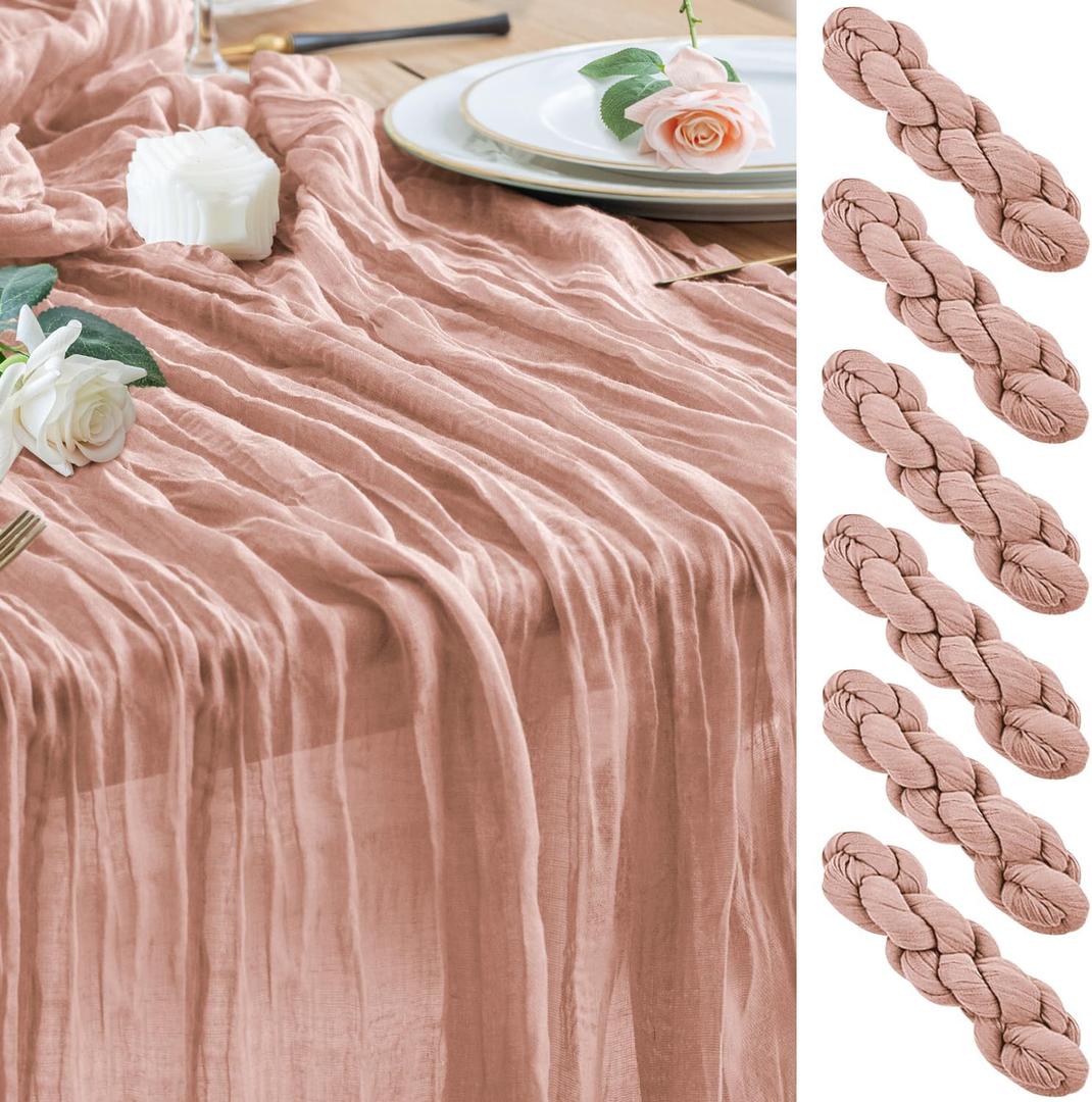 Wokceer Dusty Pink Cheesecloth Table Runner Spring 6Pack 10FT Boho Gauze Easter Cheese Cloth Table Runner Christmas for Party Long Rustic Sheer Runners for Baby Bridal Shower Wedding