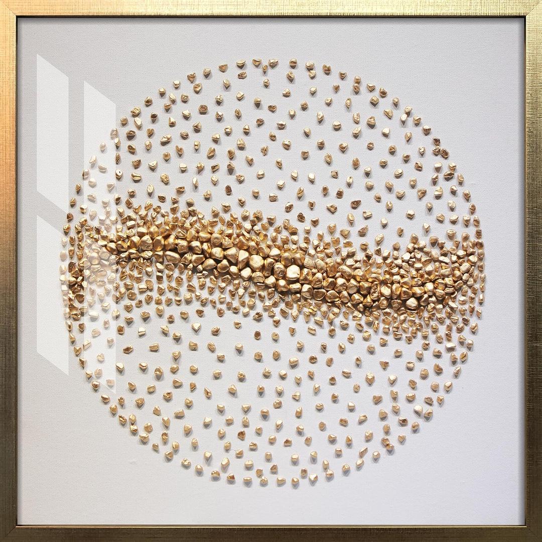 BABOBIU Wall Art 24"x24" Handmade Rocks Wall Decor living room Modern Wall Art Wall Art Decor Artwork with Shadow Box Framed for Bedroom, Bathroom, Corridor (Gold)