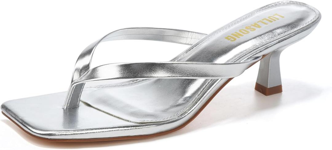 LULLASONG Women's Kitten Heels Sandals Square Open Toe Flip Flop Heels 1.8-2 Inch Heeled Sandals for Women (7.5)