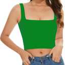 Women's Sleeveless Crop Tops Square Neck Double Layer Workout Fitness Basic Cropped Tank Top (Medium, 15-green)