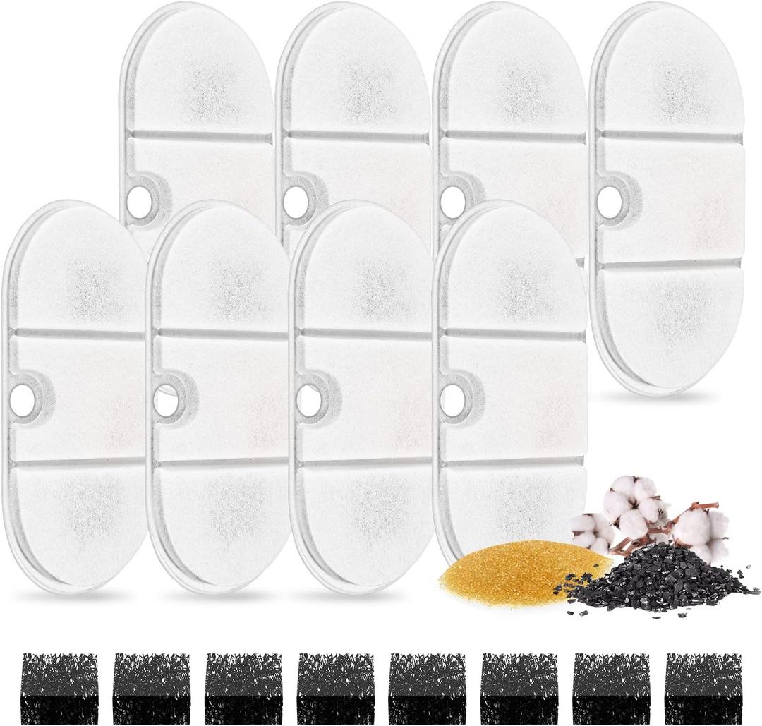 Cat Water Fountain Filters for Capsule 71oz/2.1L BPA-Free Cat Pet Fountain,Pack of 8 Replacement Filters with 8 Pre-Filter Sponges