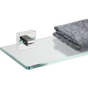 JQK Bathroom Glass Shelf, Floating Tempered Glass Shower Storage 24 by 5 inches, 304 Stainless Steel Polished Chrome Wall Mount, TGS201L24-CH