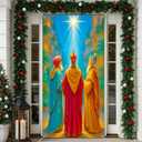 IVN Three Kings Day Epiphany Door Cover 71 x 35 Inches Front Door Banner Nativity Star Religious Holiday Decor Indoor And Outdoor (Three Wise Men)