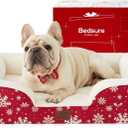 Bedsure Orthopedic Dog Bed for Medium Dogs - Waterproof Dog Sofa Beds Medium, Pet Couch Bed with Removable Washable Cover, Waterproof Lining and Nonskid Bottom, Red Blizzard (28.0"L x 23.0"W x 6.5"Th, Amber Noel-Red)