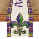 Artoid Mode Iris Stripes Mardi Gras Carnival Table Runner, Seasonal Holiday Kitchen Dining Table Decoration for Home Party Decor 13x108 Inch