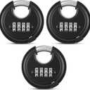 3 Pack 4 Digit Combination Lock Heavy Duty Combo Lock with 3/8 Inch Hardened Steel Shackle Weatherproof Zinc Alloy Disc Padlock for Storage Unit, Shed, Gate, Fence