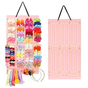 Vimiv Hair Bows Holder & Organizer w/Large Capacity, 16 Ribbons,Bows Organizer, Baby Hair Accessory Storage Display with Sturdy Rope, Wall Hanging for Girl Room & Nursery Decor