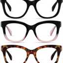 kunchu Reading Glasses for Women - Oprah Blue Light Reading Glasses with Spring Hinge, Anti-Glare/ Eyestrain Computer Readers (3 Pack, 0.5X)