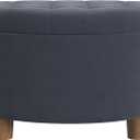 HomePop Home Decor | Button Tufted Velvet Round Storage Ottoman | Ottoman with Storage for Living Room & Bedroom, Steel Blue Velvet