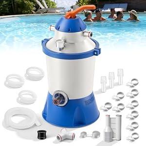 1000 GPH Pool Sand Filter Pump for Above Ground Pools, Energy-Saving & Low Noise - 6-Way Valve - ETL & GFCI Safe, Fits Intex, Coleman, Bestway & Summer Waves Pools