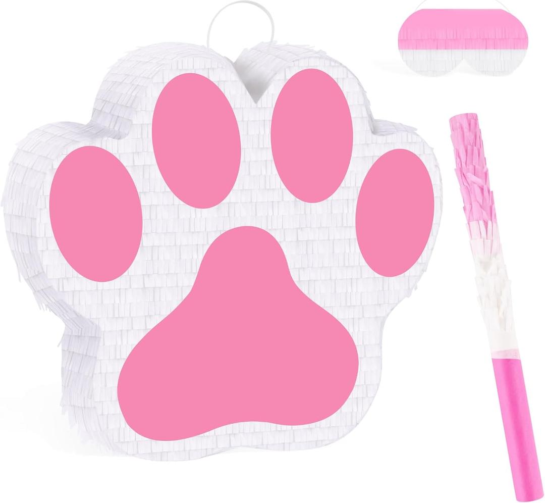 Small Dog Paw Pinata Puppy Pinata with Stick & Blindfold, Animal Themed Birthday Decor for Puppy Birthday, Party Supplies