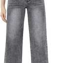 MakeMeChic Girl's Jeans Baggy Wide Straight Leg High Elastic Waisted Denim Pants Y2k Kid 7-14Y (Dark Grey)