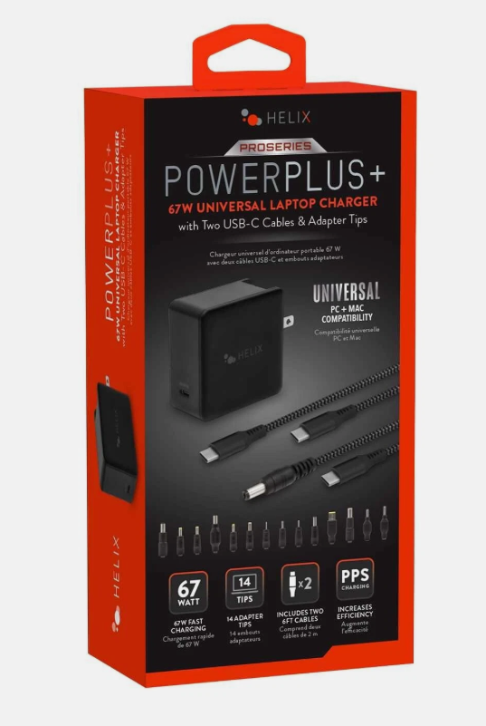 Helix 67W Universal USB-C Laptop Charger Power Adapter Black