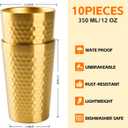 10 Pack 12 oz Stainless Steel Insulated Cup, Honeycomb Double Wall Vacuum Small Metal Cup, Reusable Camping Cups Unbreakable Indoor Outdoor for Party, Home, Office, BBQ, Gold