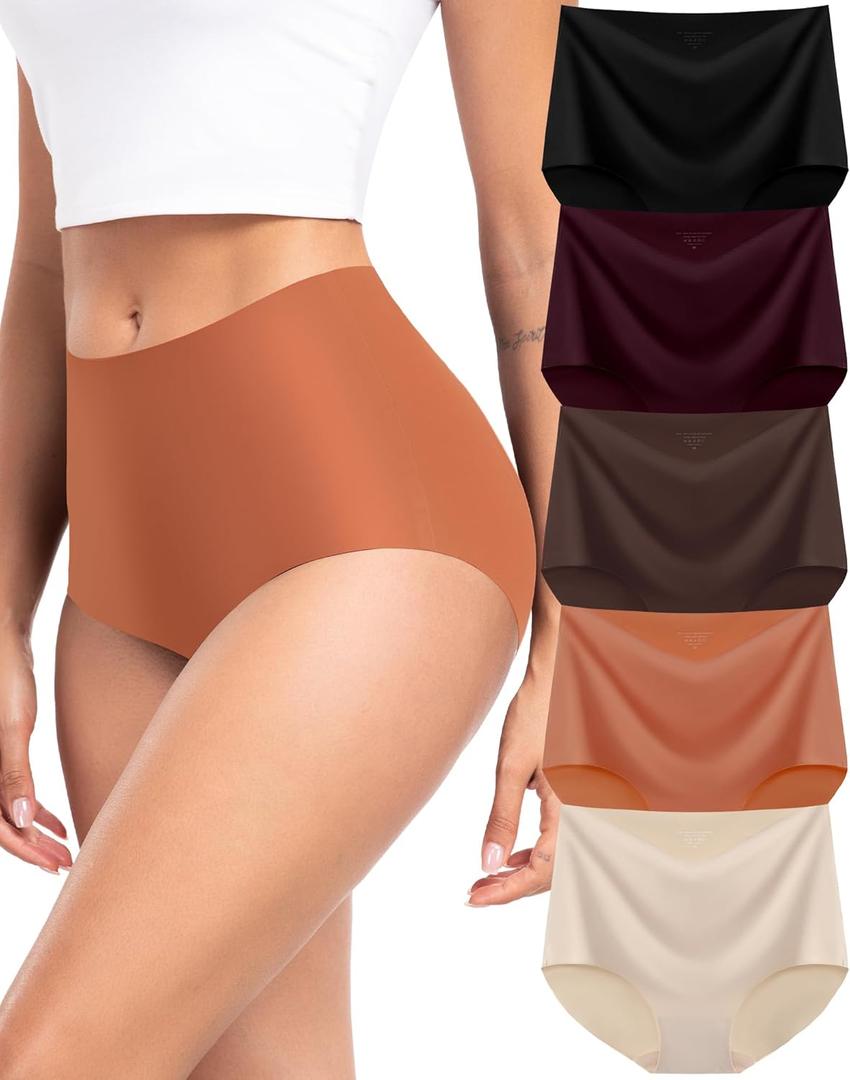 Womens Underwear Seamless High Waisted Full Coverage Panties No Show Underwear For Women Soft & Plus Size 5- Pack (Large, Multi Color)