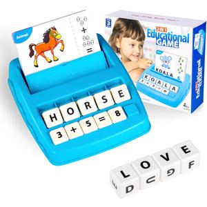 Matching Letter Game for Kids, 2 in 1 Educational Toys Alphabet Spelling & Reading, Number & Color Recognition, Flash Cards Learning Toys Gifts for Preschool Kindergarten Boys Girls Ages 3 4 5 6 7 8 (Blue)