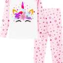 Mikrdoo Girls Pajamas Kids Soft Cute Cotton Long Sleeve 2 Piece Stretchy Snug Fit Pjs Set for Girls Size 4-14Y (7 Years, Pink Star Unicorn)