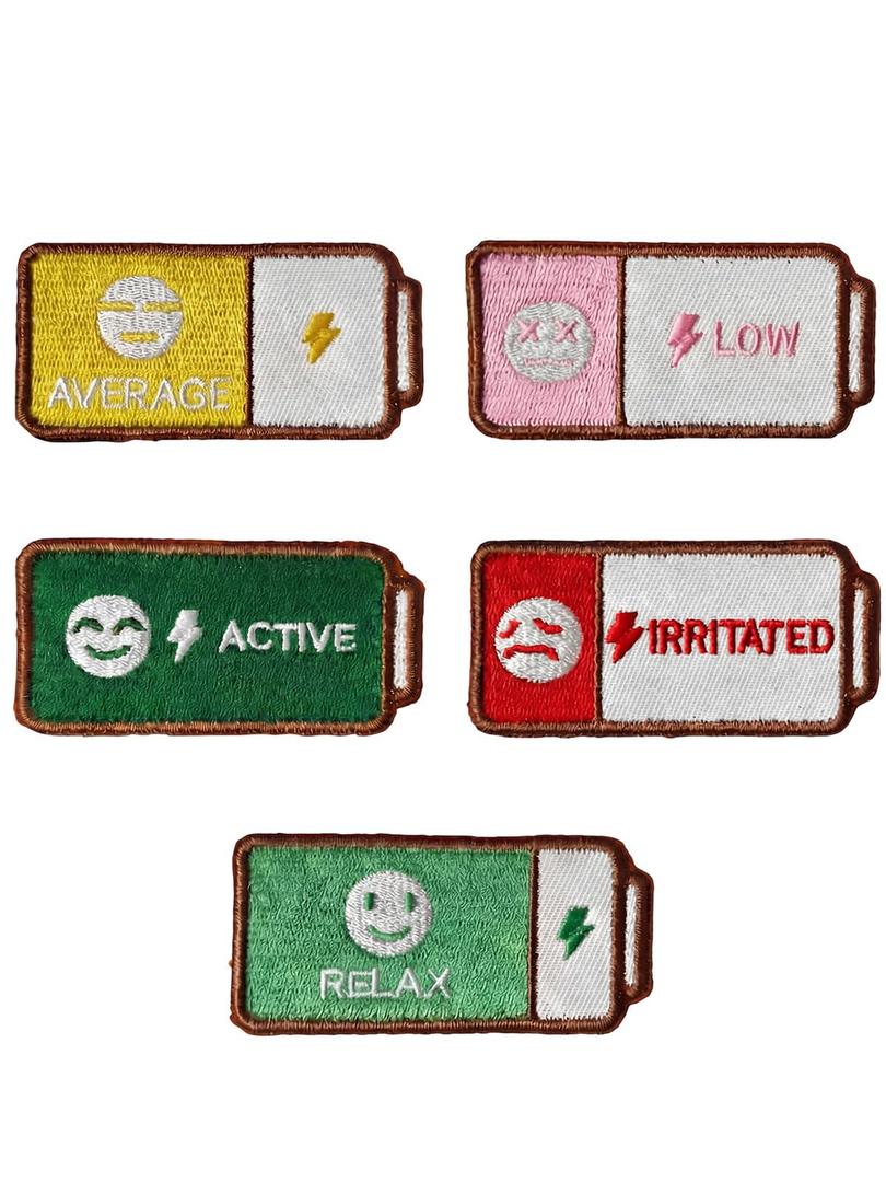 2 x Emotion Battery Sew-on Patch Set, Embroidery Mood Patches for Jackets, Backpacks, Caps & DIY Crafts, Tactical Gear & Workwear Decor, Funny Gift for Friends & Family (10)