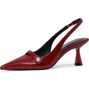 Women Kitten Heels Slingback Low Heel Pumps Dress Shoes for Women Closed Pointed Toe Pearl Heels for Work Wedding Bridal (11, Burgundy)