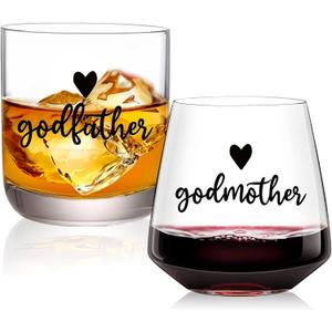 Physkoa Godparents Proposal Gift Will You Be My Godparents Wine and Whiskey Glass Set Godmother and Godfather Proposal Gifts, Godmother & Godfather Gift for Baptism or Christening