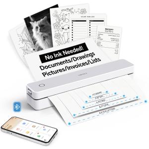 HPRT MT610 Portable Thermal Printer - Inkless Printer, Supports Regular Paper & Labels, Multi-User Bluetooth & Auto Paper Feed, Compatible with iOS/Android/Laptop for Home/School/Travel (White)