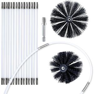 HOKLNUSE Dryer Vent Cleaner Kit Chimney Sweep Cleaning Tools Pellet Stove Cleaner Kit Air Dryer Duct Fireplace Brushes for Easy Lint Cleaning with 4" and 6" Brush Heads (Heavy Duty, 20Feet)
