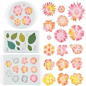 Pack of 4, 3 Pack Silicone Flower Molds Set - Daisy & Rose Fondant Mold for Cupcake, Cake Decorating - Reusable Clay Molds for DIY Crafts, Baking (Easy Release)