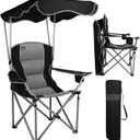 Northroad Folding Camping Chairs with Canopy Shade, Beach Chair w/Cup Holders, Armrests & Carry Bag for Outdoors Travel Sports Fishing, Black