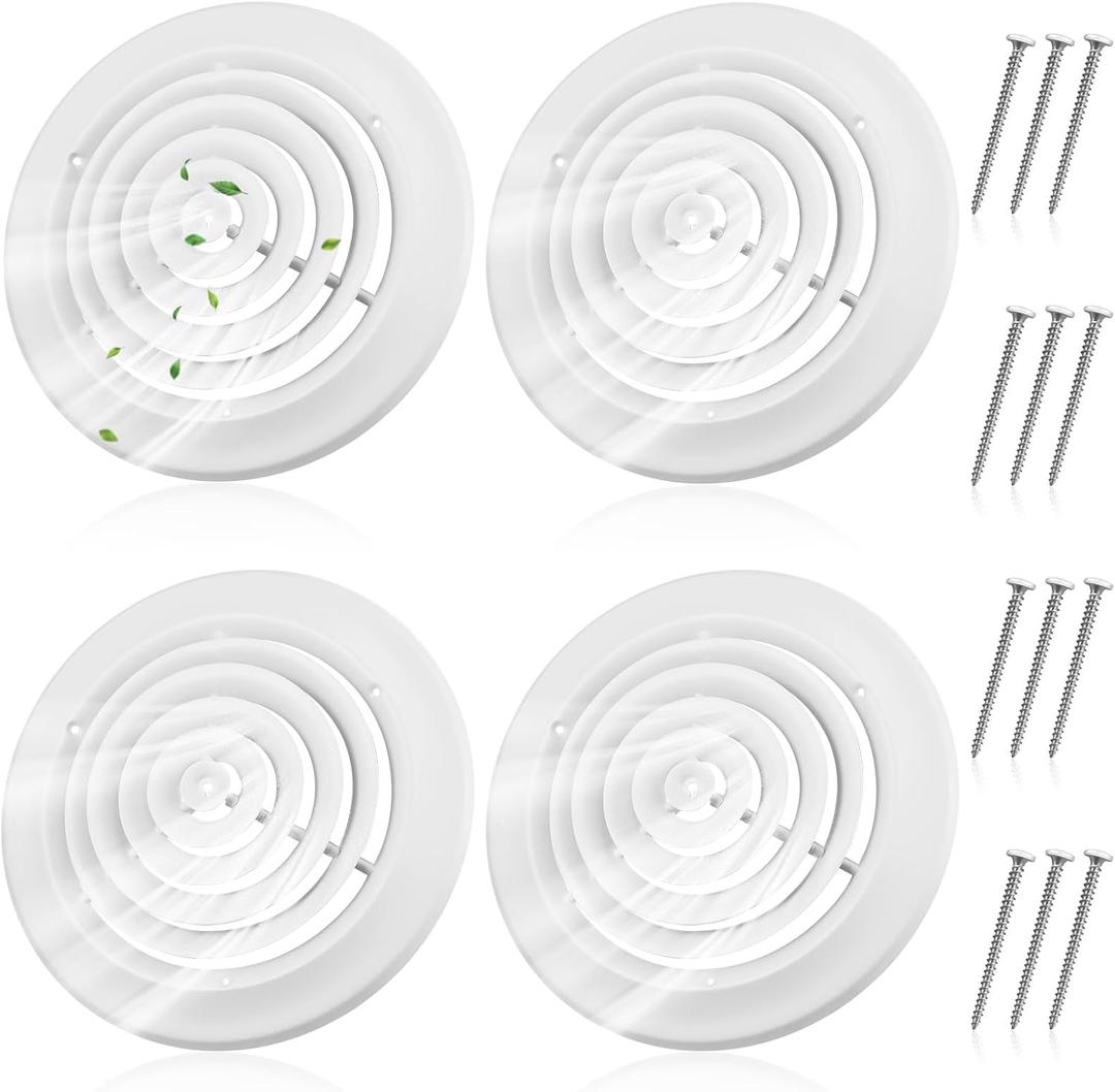 Therwen 4 Pcs 10 Inch Round Vent Cover, White Round Ceiling Diffuser with Screws HVAC Vent Duct Cover Replacement Exhaust Fan Covers for Home Office Kitchen Ventilation Use, Outer Dimensions 13-15/16"