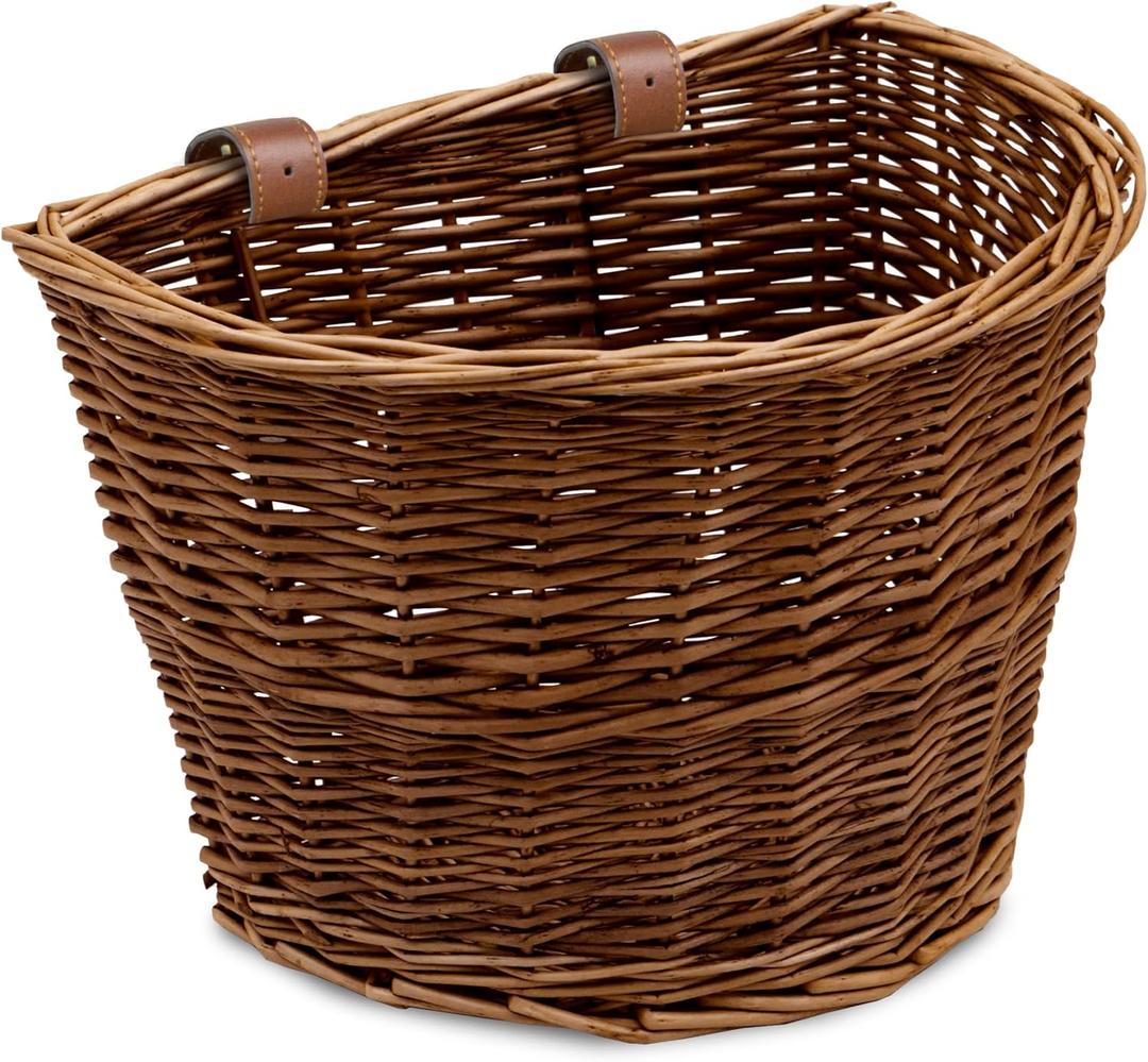 ProSource Wicker Bike Basket Front Cargo for Women and Men, Fits Most Bicycles, Beach Cruisers, Stationary Equipment, and Ebikes, Brown, 12"D x 9"W x 9"H
