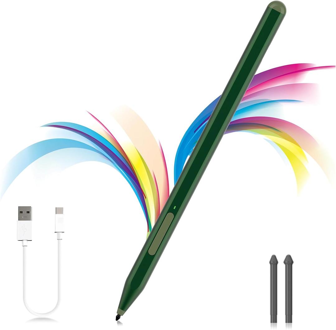 Stylus Pen for Microsoft Surface Pro12/11/10/9/8/X/7+/6/5/4/3, Surface Go 4/3/2/1, Surface Laptop1-5/Studio/Book 3/2/1 with Eraser Side Button,Palm Rejection,Tilt Function,1024 Pressure (Green)