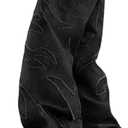 Y2K Jeans Men's Hip-hop Retro Flame Splicing Wide Leg Women's Gothic Straight Tube Loose Jeans (Black), S