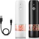 KTKUDY Rechargeable Electric Salt and pepper Grinder Set - Built-In 500mAh Battery - Automatic Peppercorn and Sea Salt Spice Mill & Shakers Set with LED Light, Adjustable Coarseness (Black & White, Set of 2)