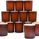 10 OZ Thick Candle Jars for Making Candles 15 Pcs, Empty Jars with Wood Lids for Candle Making, Sample Container, Frosted Brown