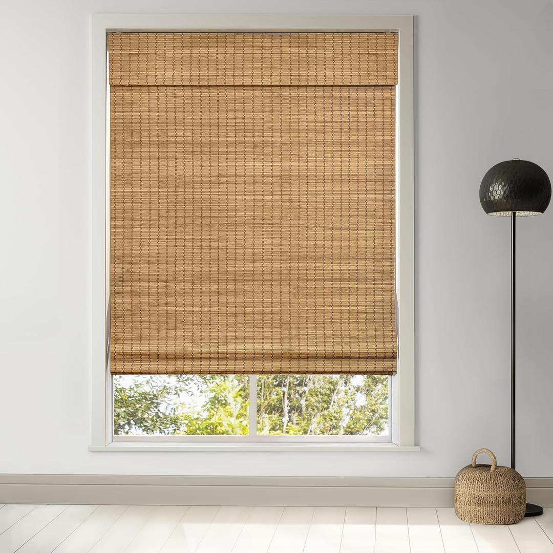 LazBlinds Cordless Bamboo Roman Shades, Privacy Blinds for Interior Windows, Room Darkening Roll Up Bamboo Blinds for Home & Patio, 34.5" W x 48" H, Highfield Teak