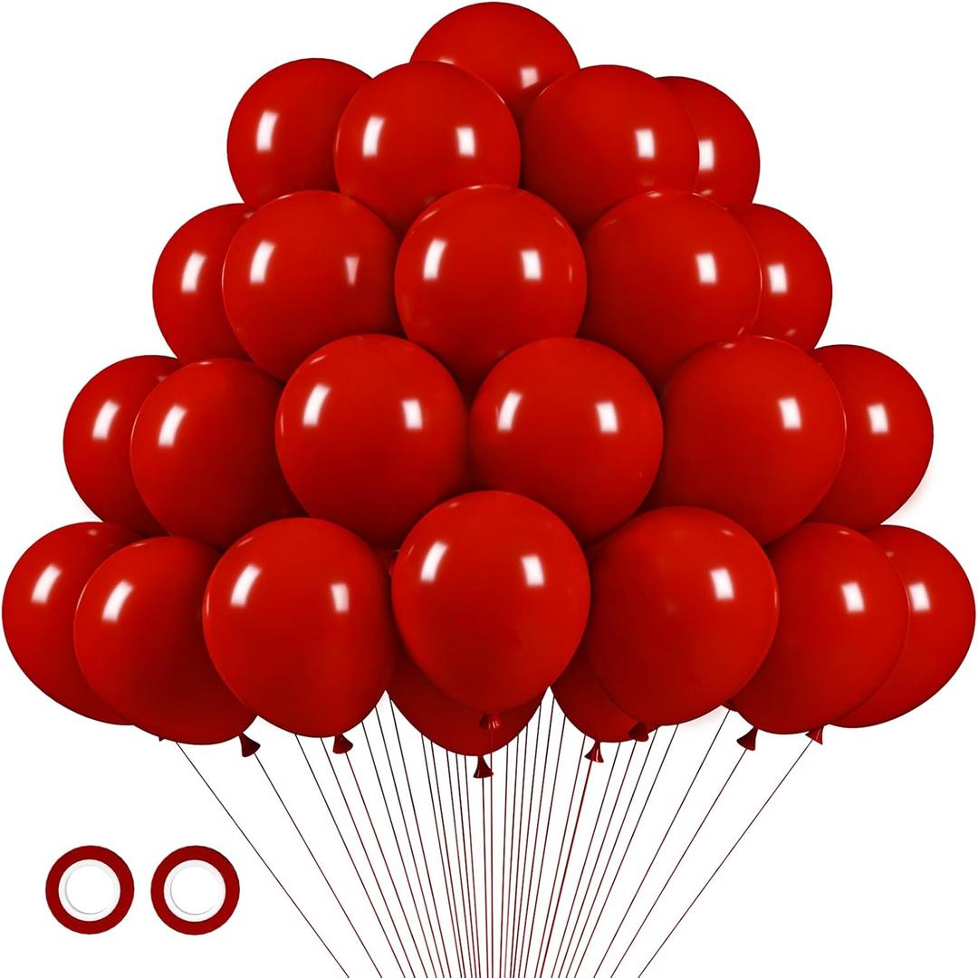 105pcs Ruby Balloons 12inch Party Latex Balloons for Boys Girls Birthday Baby Shower Gender Reveal Wedding Sunflower Party Decorations (30 Ruby Red)