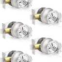 Orger 5 Pack Glass Door Knobs for Hallway and Closet, Crystal Passage Door Knobs with Round Diamond Shape, Non-Locking Interior Door Handles, Round Rosette with Satin Nickel Finish