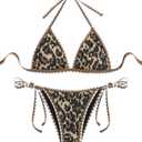ZAFUL Women Triangle Bikini Sets Sexy Two Piece Swimsuit Halter V Neck String Bathing Suits Tie Side Swimwear 2025 (Small, Leopard)