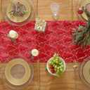 Christmas Trees Red Soft Plush Faux Fur Jacquard Gold Sequin Glitter Christmas Table Runner, Holiday Kitchen Dining Table Fireplace counters Decoration for Home Party Decor 13x90 Inch