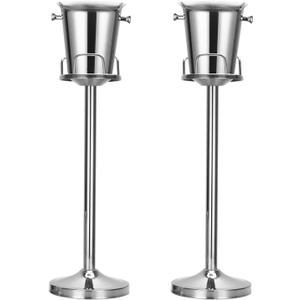 Champagne Bucket with Stand, Ice Bucket with Stand Stainless Steel Bucket Wine Chiller On Stand 12Lb Hammered Tall Ice Bucket Stand for Party Bar Ktv Bbq Home, 3ft (silver, 2 packs)