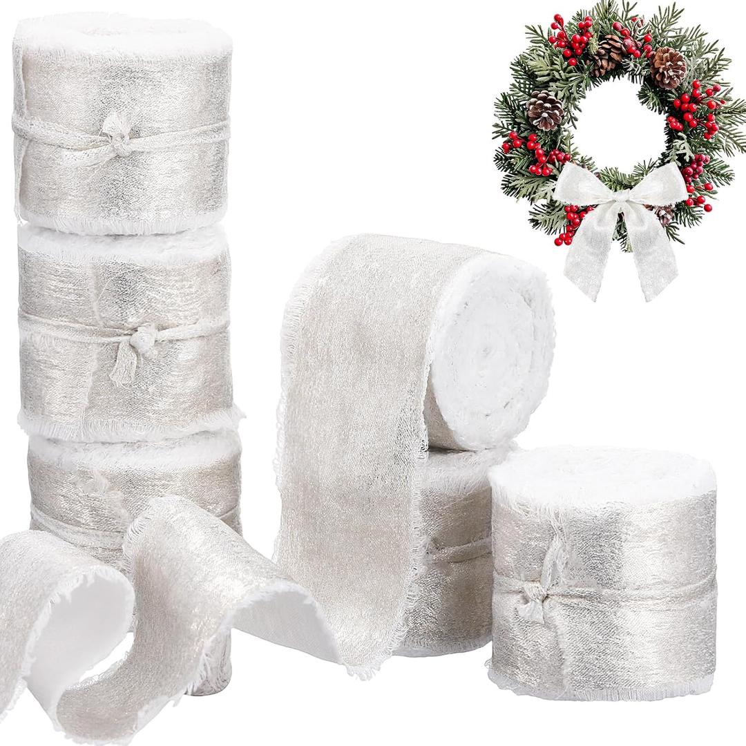 Suncalla 30 Yards Shimmery Chiffon Silk Ribbons for Xmas Tree Decoration Wedding Decor Invitations Bridal Flower Bouquets Gift Wrapping DIY Crafts(White)