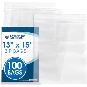 Spartan Industrial - 13" X 15" (100 Count) 2 Mil Clear Reclosable Zip Plastic Poly Bags with Resealable Lock Seal Zipper