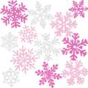 Whaline 48Pcs Christmas Snowflake Cut-Outs Glitter Pink White Cutouts Double-Sided Cut-Outs with Glue Point for Xmas Winter Wonderland Frozen Party Home Decoration, Assorted Sizes