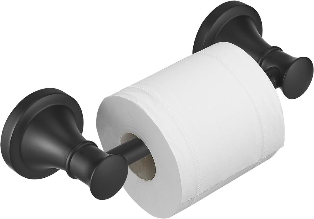 BESy Wall Mounted Toilet Paper Roll Holder Rustproof Toilet Tissue Holder Bathroom Flexible Pivoting Handle Tissue Roll Holder, Matte Black, Stainless Steel