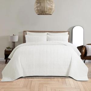 HOMBYS Oversized King Bedspreads 120x128,100% Cotton Waffle Weave Quilt Set,Extra Large Coverlet Set,White Oversized King Quilt Bedding Set,Lightweight Bed Big Bedspreads,1 Quilt with 2 Pillow Shams (120"x128", Cream)