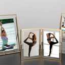 Gold 5x7'' Double Floating Frame For Photo Sizes 3.5 x5'', 4x6'',5x7''Gold Plated Metal double Photo Frames For Counter Shelf Display,Gift Choice for Wedding,Thanksgiving,Home or Office Decor.